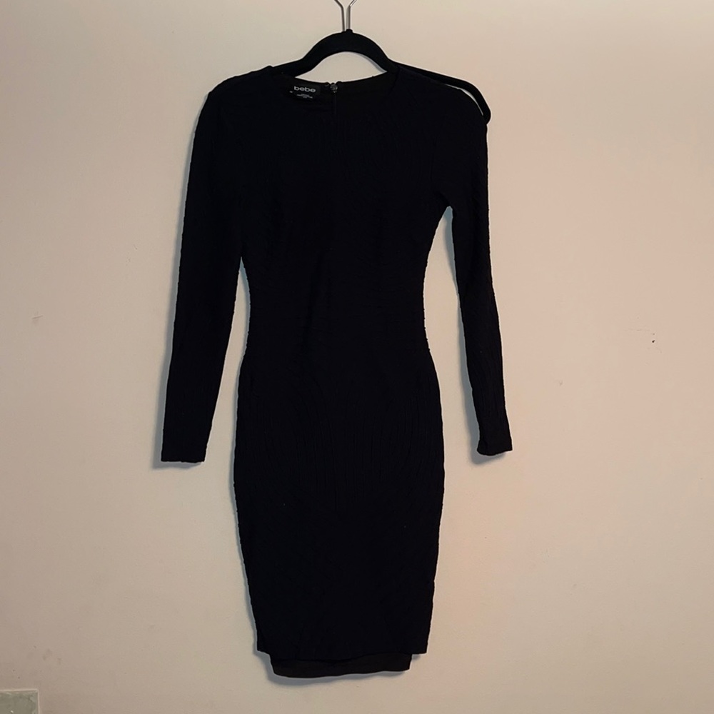Bebe LBD Long Sleeve Textured BodyCon Dress XS Made in USA